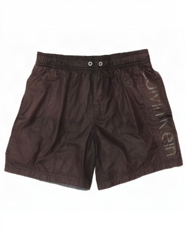 Calvin Klein Mens Graphic Swimming Shorts Small Brown Polyester