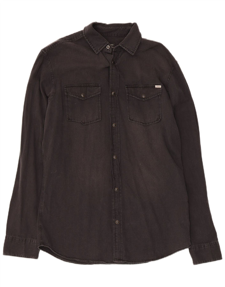 JACK & JONES Camicia di jeans da uomo in cotone nero medio