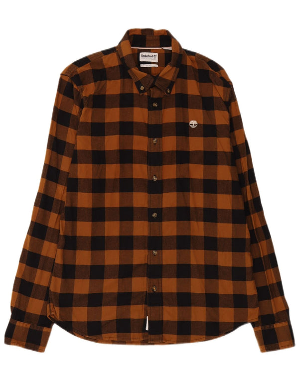 Timberland Camicia da uomo slim fit in flanella di cotone a quadri marrone medio