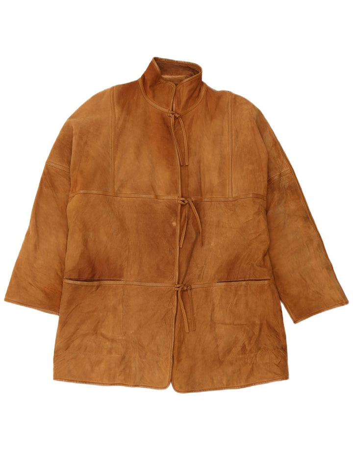 Giubbotto oversize in shearling vintage da donna IT 46 grande in pelle marrone
