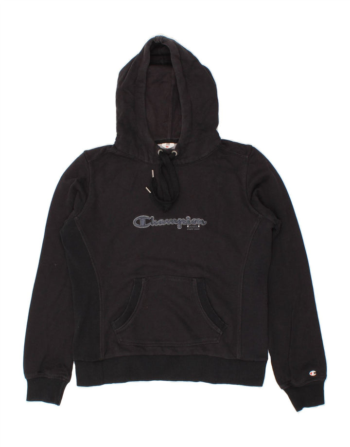 CHAMPION Womens Heritage Classics Graphic Hoodie Jumper UK 14 Medium Black Vintage Champion and Second-Hand Champion from Messina Hembry 