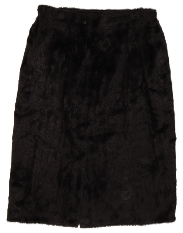 Gonna dritta in velluto da donna vintage piccola W26 nera