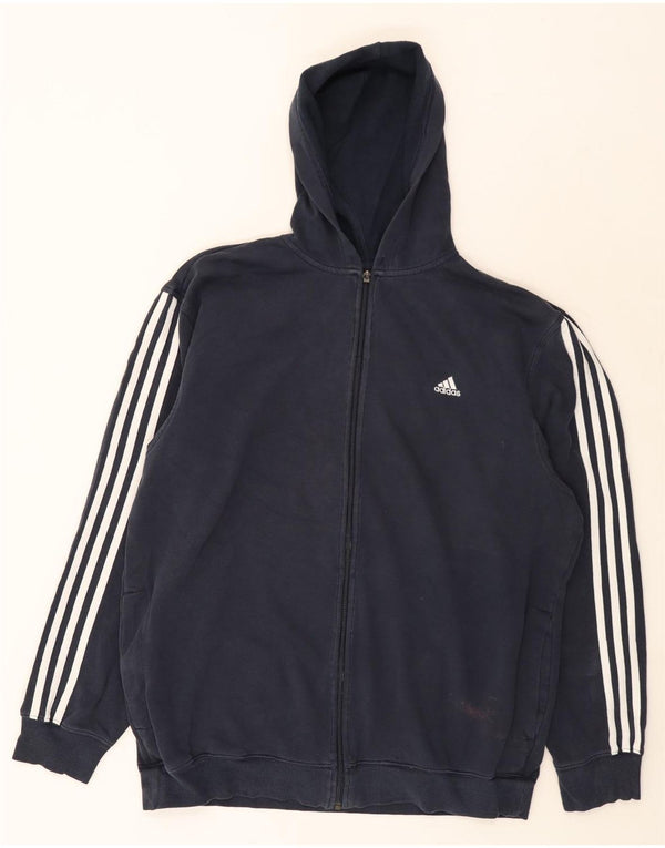 Felpa con cappuccio e zip da uomo Adidas XL in cotone color block blu navy