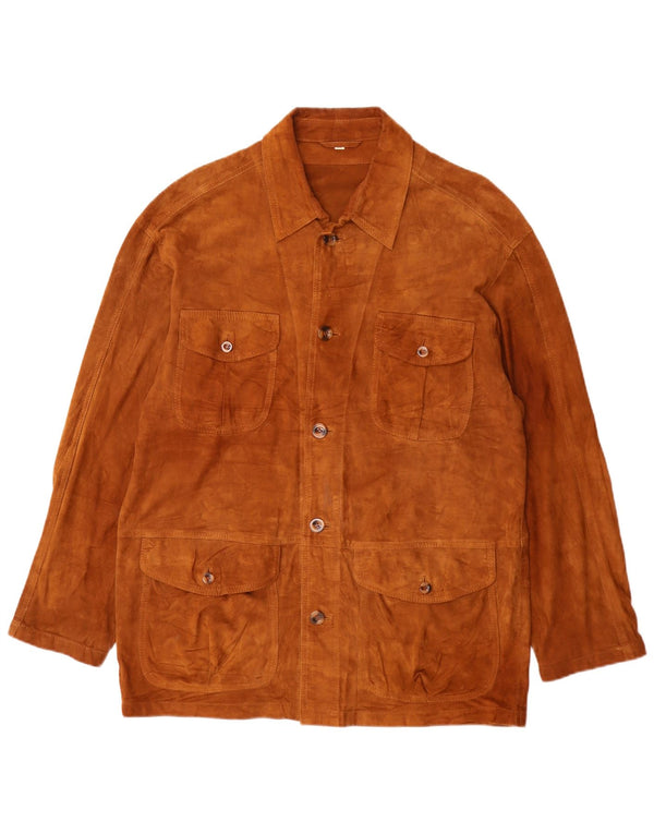 Giacca vintage in pelle scamosciata da uomo IT 50 Large Beige