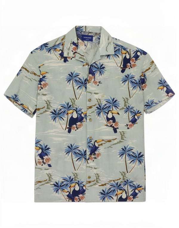 Jack & Jones Mens Short Sleeve Shirt Small Blue Floral Cotton Hawaiian