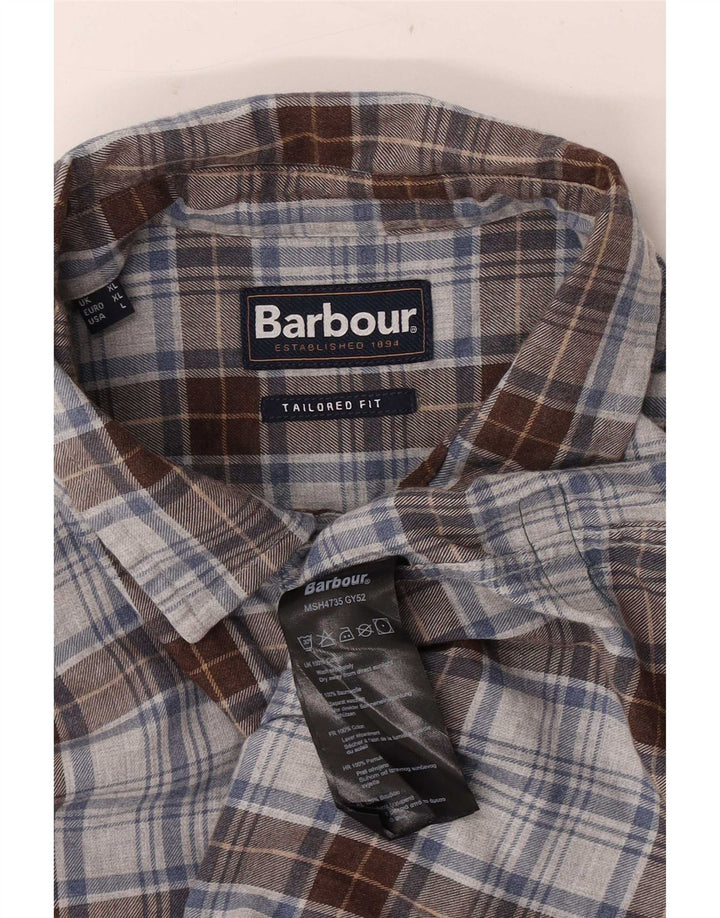 Camicia da uomo Barbour su misura in flanella XL in cotone a quadri grigi