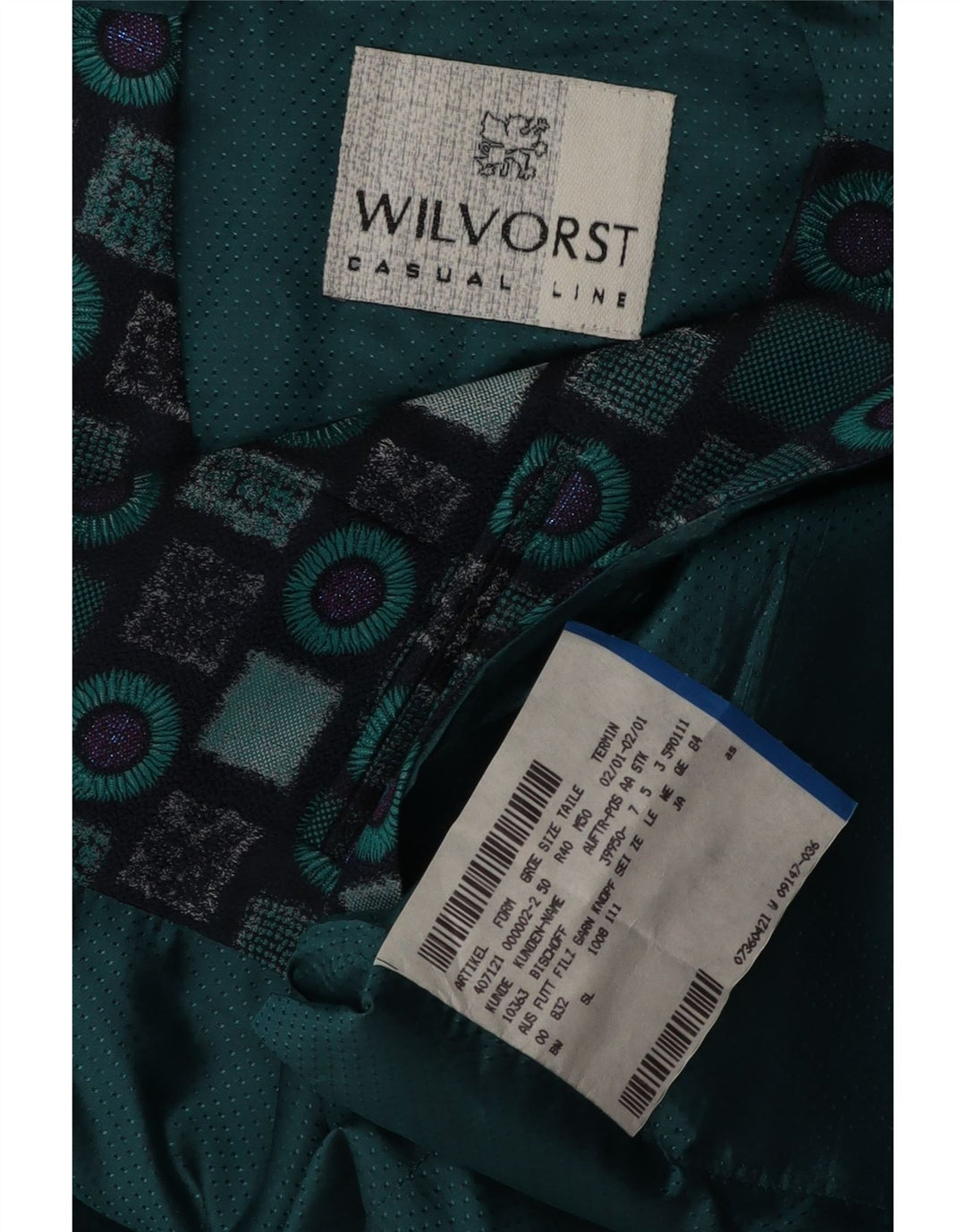 WILVORST Mens Waistcoat EU 40 Medium Turquoise Geometric
