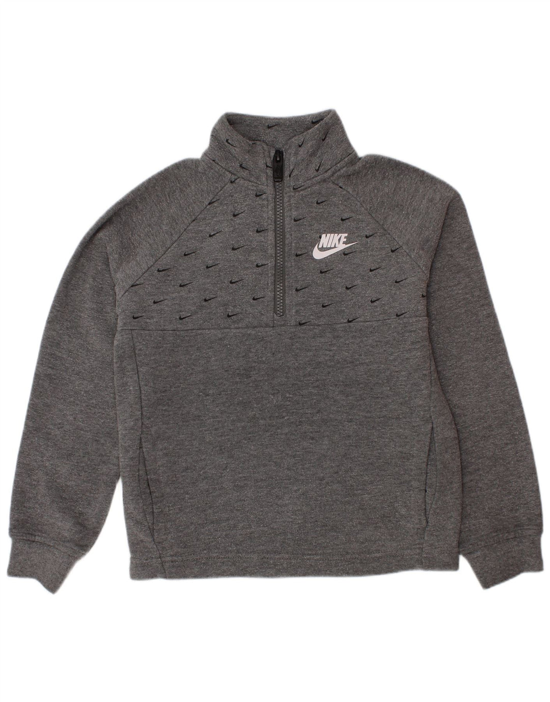 Felpa Nike da bambino con grafica con zip e collo, 5-6 anni, cotone grigio medio