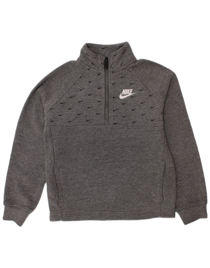 Felpa Nike da bambino con grafica con zip e collo, 5-6 anni, cotone grigio medio