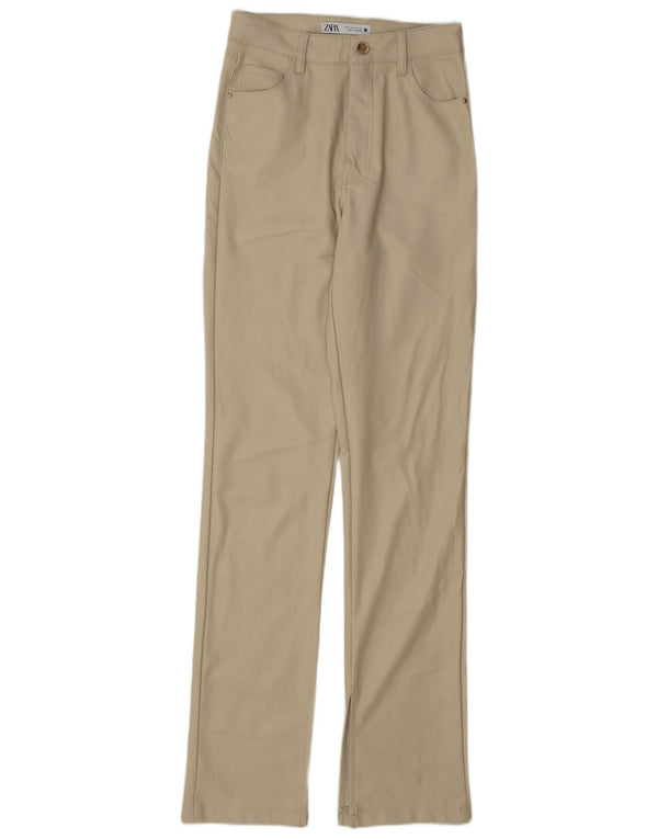Pantaloni dritti in ecopelle da donna Zara EU 34 2XS W24 L33 Beige