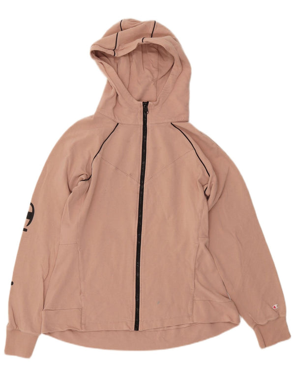 Felpa con cappuccio e zip grafica da donna CHAMPION UK 18 XL Rosa
