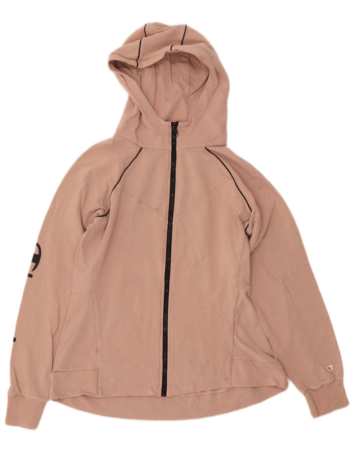 Felpa con cappuccio e zip grafica da donna CHAMPION UK 18 XL Rosa