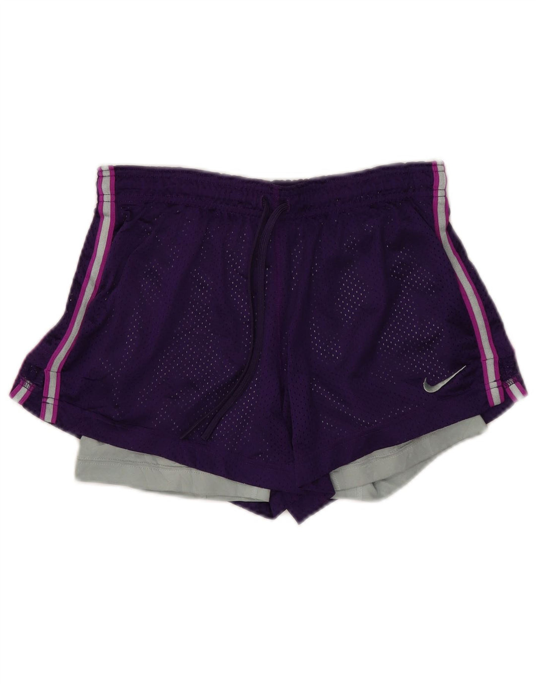 Pantaloncini sportivi NIKE Dri Fit da donna UK 8 Small Viola Colourblock Poliestere