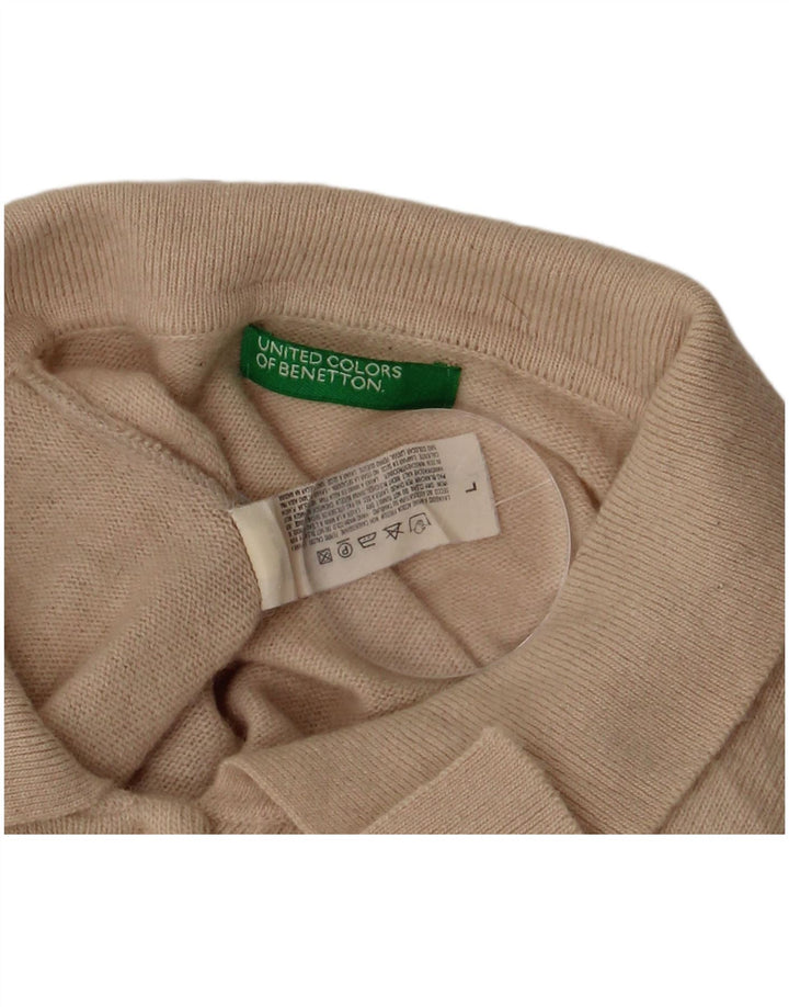 BENETTON Maglione da donna con collo alto UK 16 Large Beige Lana