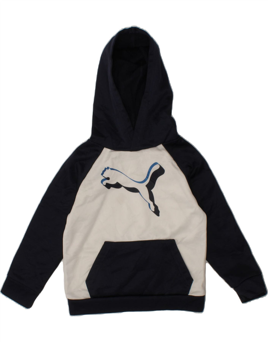 PUMA Boys Graphic Hoodie Jumper 2-3 Years  Navy Blue Colourblock Polyester Vintage Puma and Second-Hand Puma from Messina Hembry 