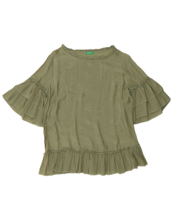 BENETTON Camicetta oversize da donna Top UK 10 Small Green Cupro