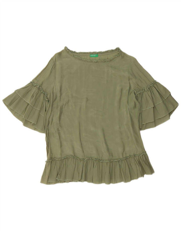 BENETTON Camicetta oversize da donna Top UK 10 Small Green Cupro