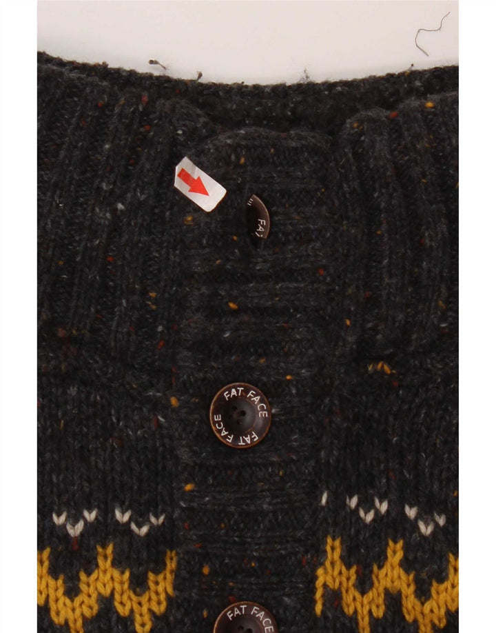 Maglione da uomo con collo abbottonato Fat Face Lana Fair Isle grigio medio