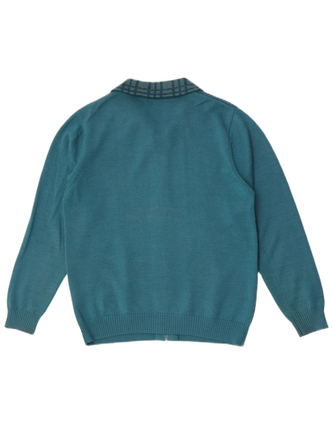 Maglione cardigan con zip intera da donna vintage UK 12 controllo blu medio