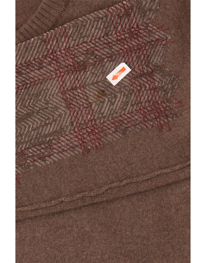GAS Womens V-Neck Jumper Sweater UK 14 Medium Brown Wool