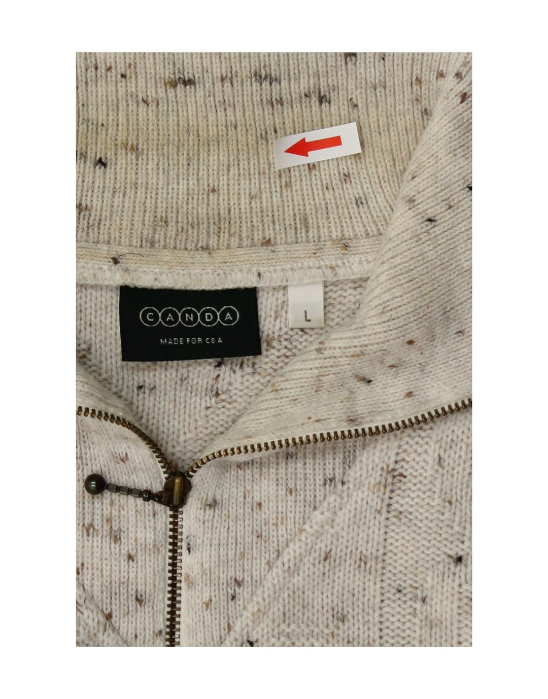 Maglione da uomo C&A Canda con zip sul collo, grande, in acrilico screziato bianco sporco