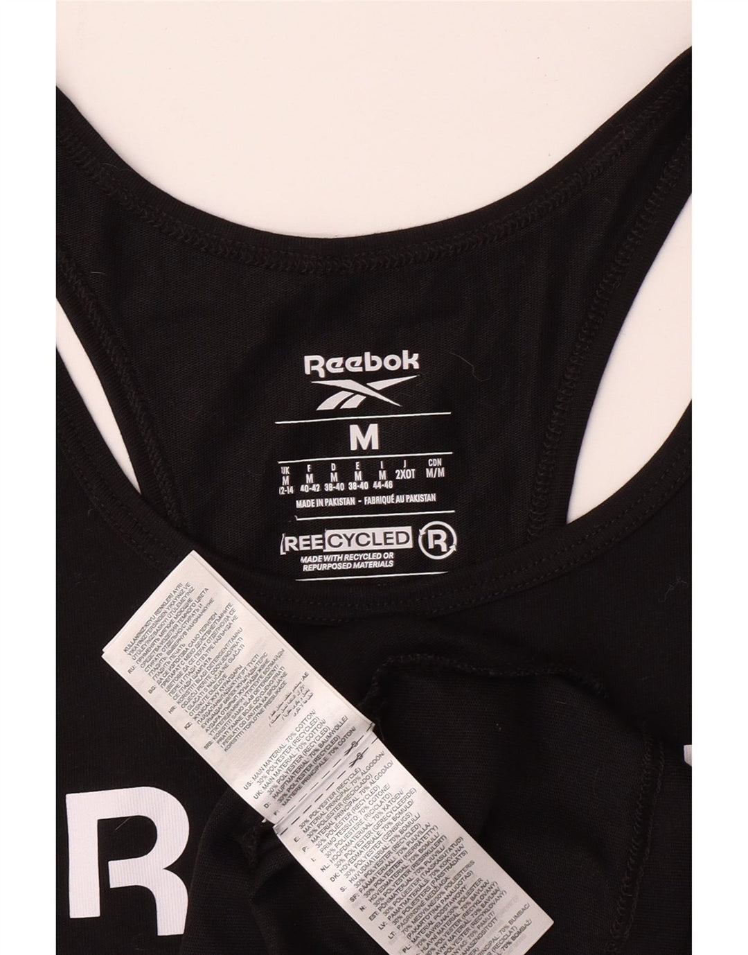 REEBOK Womens Graphic Vest Top UK 12/14 Medium Black Cotton Vintage Reebok and Second-Hand Reebok from Messina Hembry 