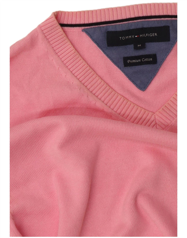 Maglione maglione con scollo a V da uomo Tommy Hilfiger in cotone rosa medio