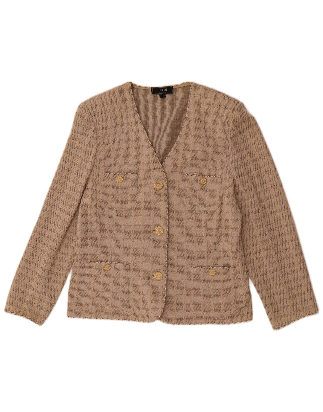 Giacca blazer da donna a 3 bottoni con maniche a 3/4 Liola UK 16 grande cotone beige