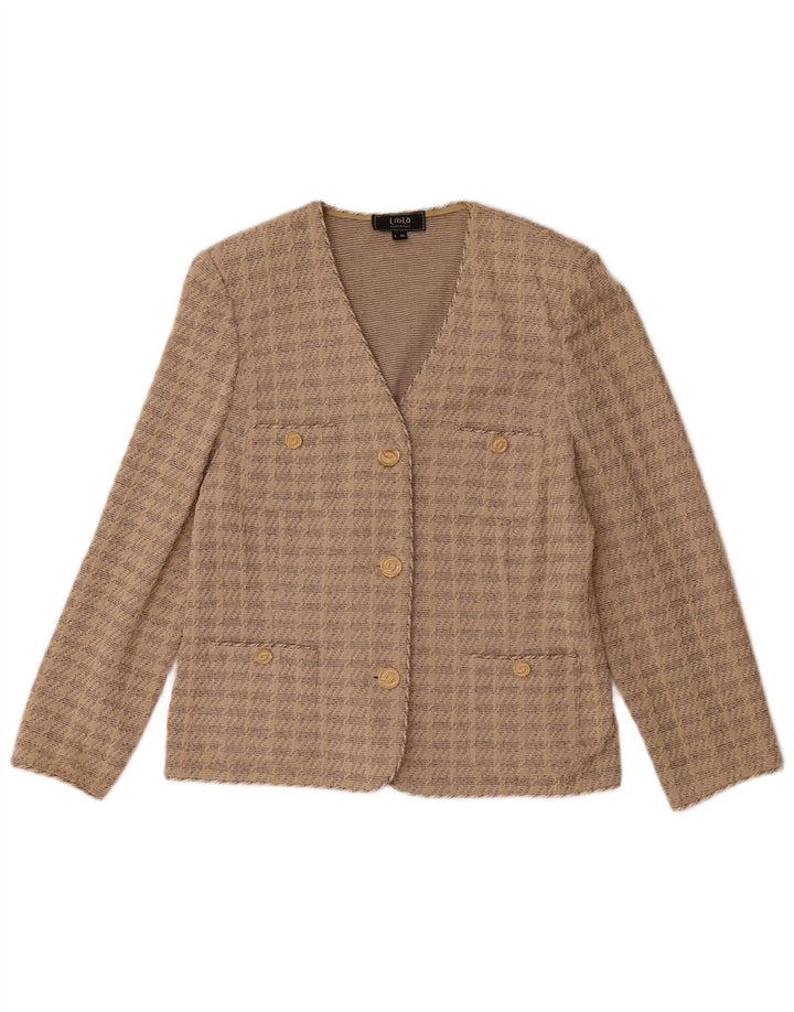 Giacca blazer da donna a 3 bottoni con maniche a 3/4 Liola UK 16 grande cotone beige