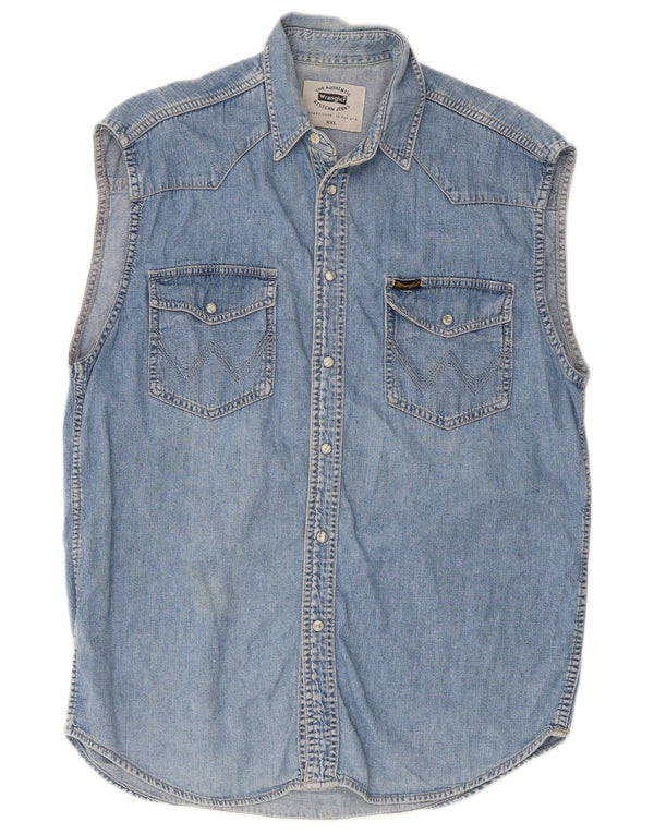 Wrangler Mens Western Sleeveless Denim Shirt 2XL Blue Cotton