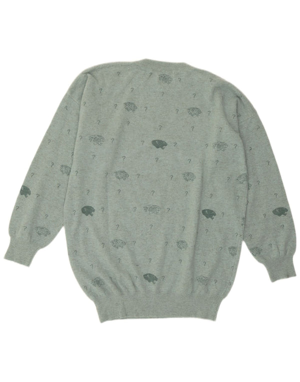Maglione maglione girocollo con grafica Poi Krizia da donna UK 18 XL lana verde