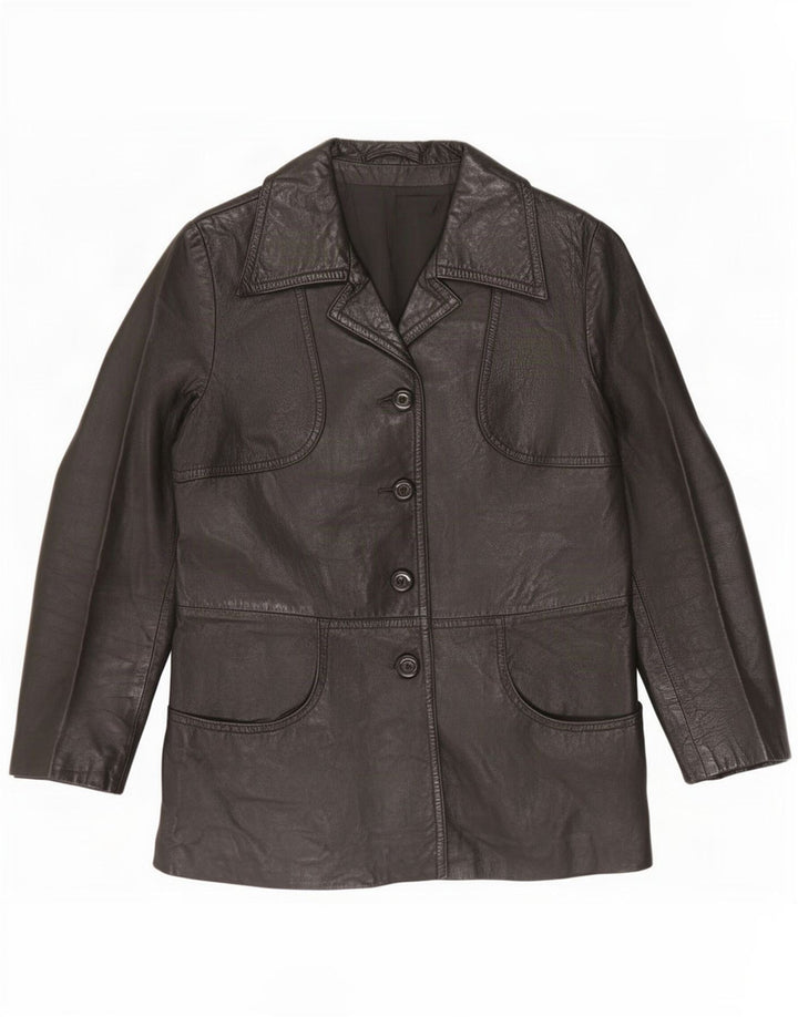 Giacca in pelle vintage da donna UK 10 piccola nera