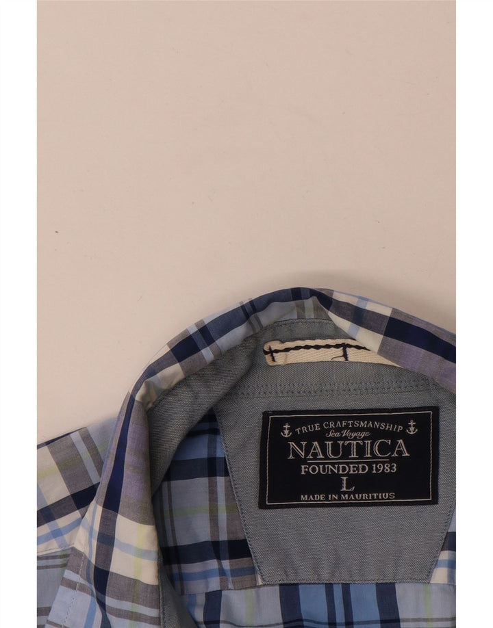 Camicia da uomo a maniche corte Nautica, cotone a quadri grandi blu