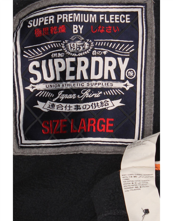 Felpa da uomo con collo con bottoni grafici Superdry, maglione grande, cotone nero