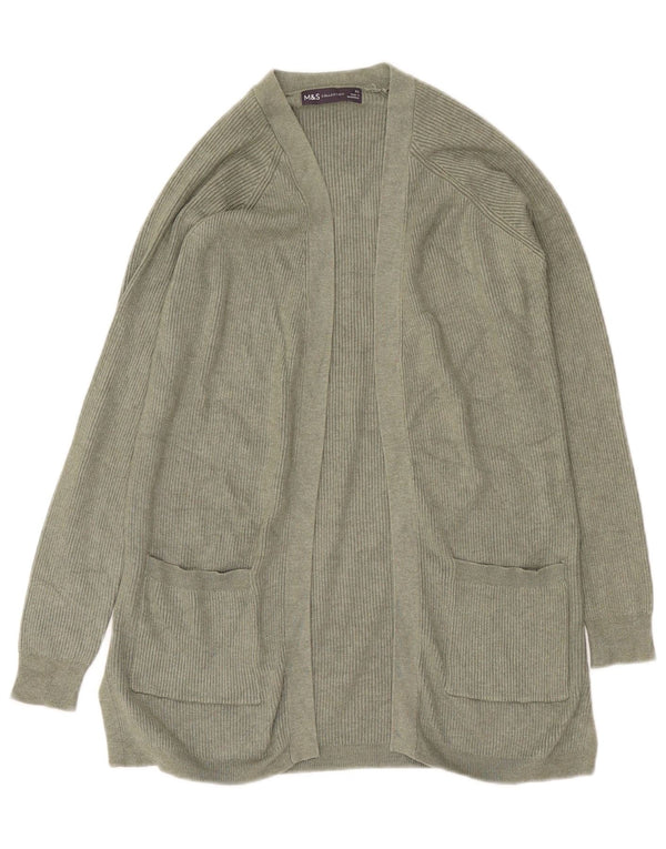 Maglione cardigan aperto da donna Marks & Spencer UK 10 piccolo verde viscosa
