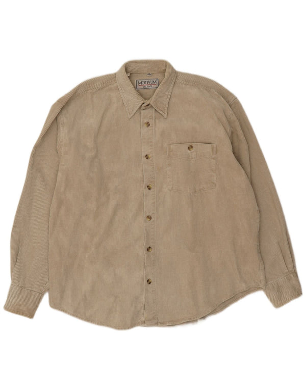 Camicia vintage da uomo in velluto a coste taglia 43/44 XL in cotone beige