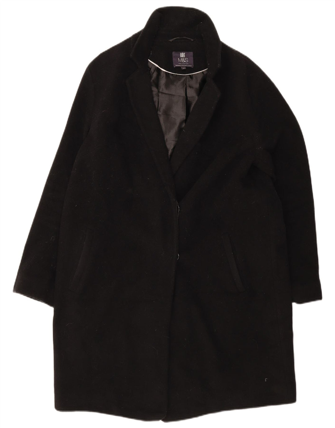 Cappotto da donna Marks & Spencer UK 14 grande lana nera