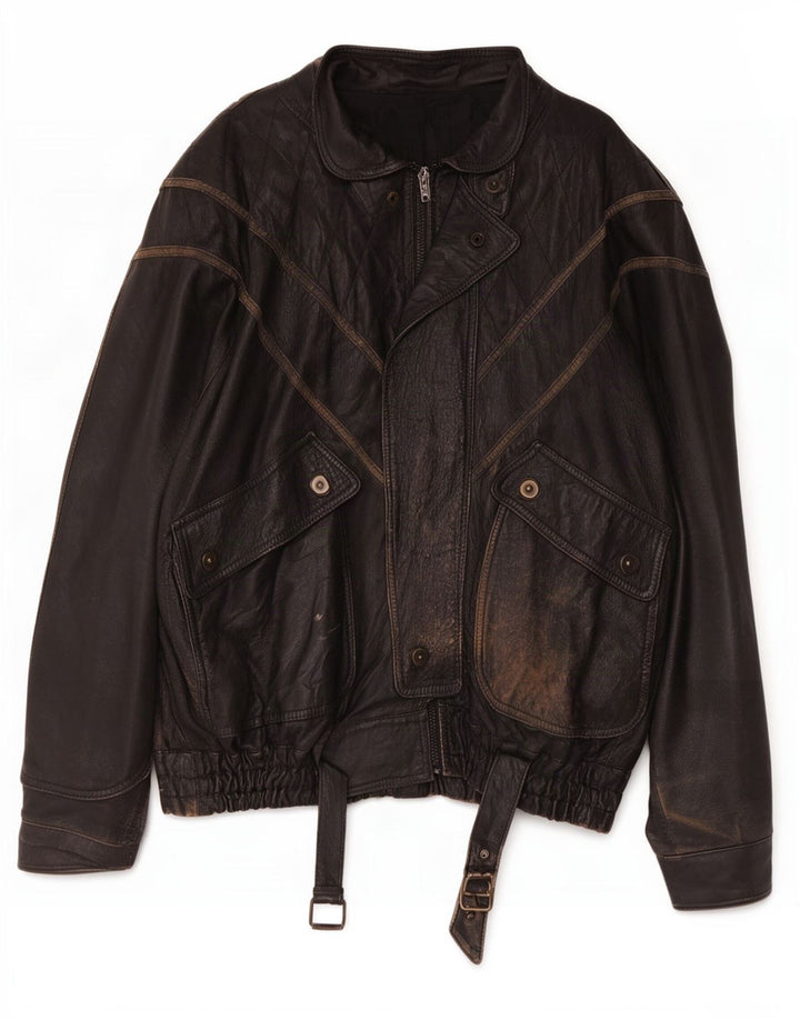 Giacca in pelle vintage da uomo UK 44 2XL Nera