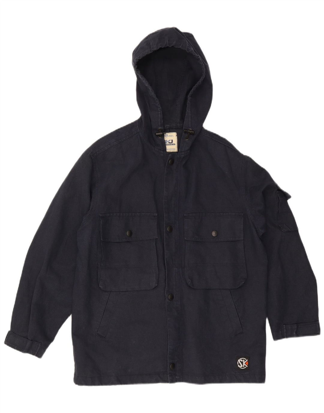 Giacca utilitaria vintage da uomo con cappuccio UK 38 medio blu navy