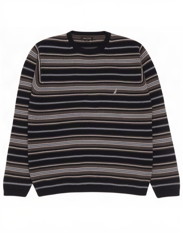 Maglione da uomo girocollo Nautica in cotone a righe medie blu navy