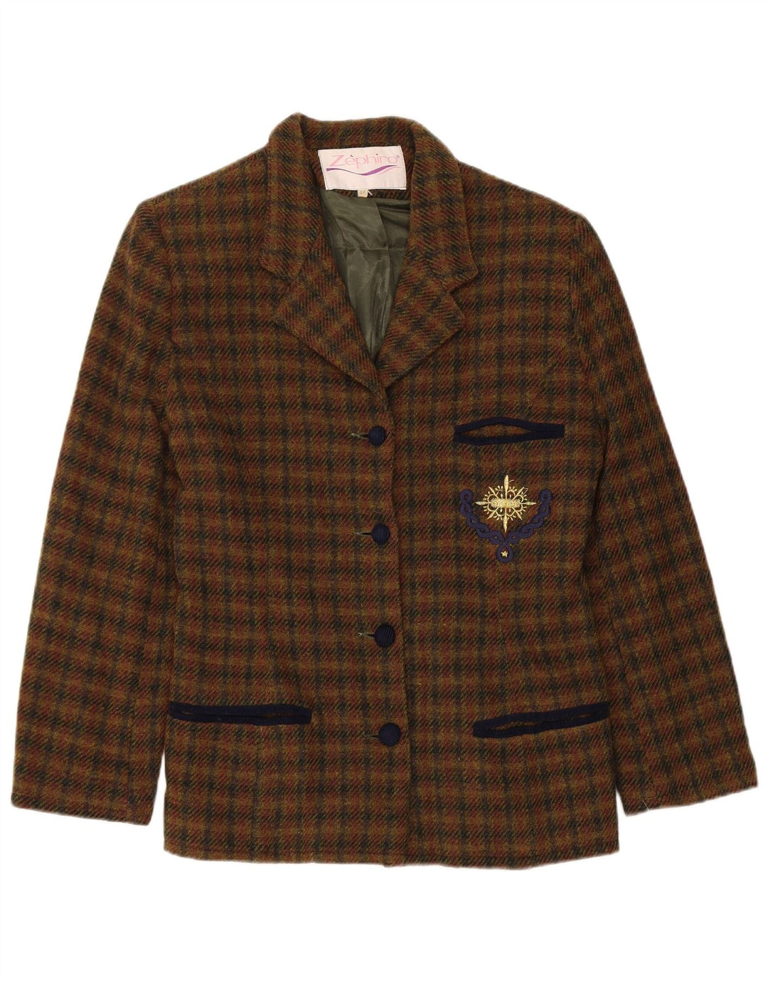 Giacca blazer da donna a 4 bottoni VINTAGE IT 46 quadri marroni grandi