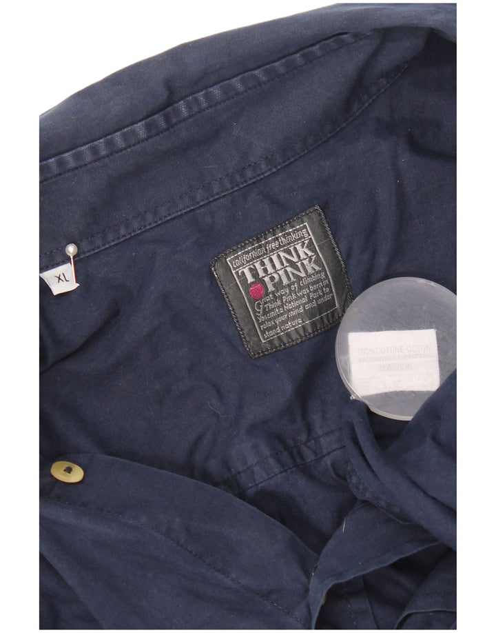 Camicia da uomo Think Pink XL in cotone blu navy