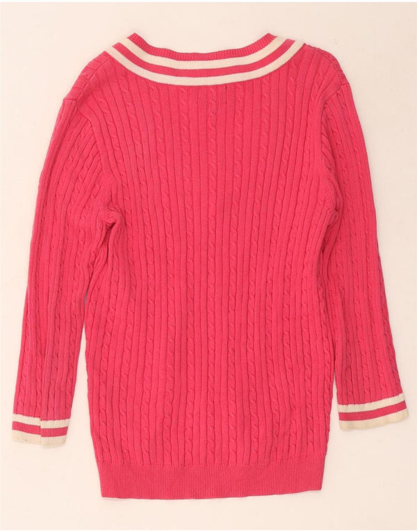 Maglione da donna con scollo a V e maniche a 3/4 Chaps UK 14 a righe grandi rosa