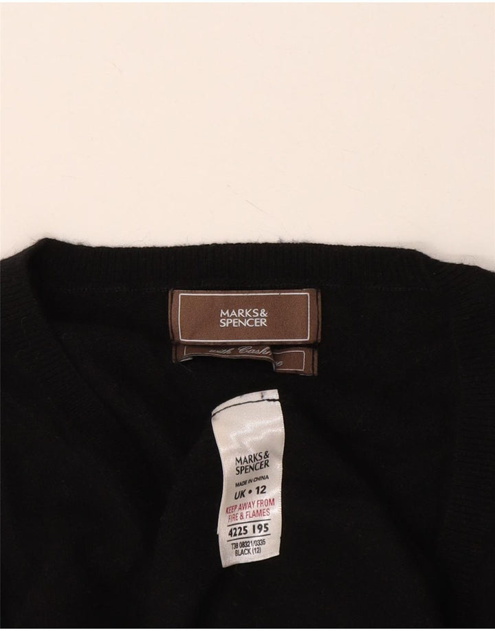 Maglione da donna Marks & Spencer con scollo a V UK 12 Viscosa nera media