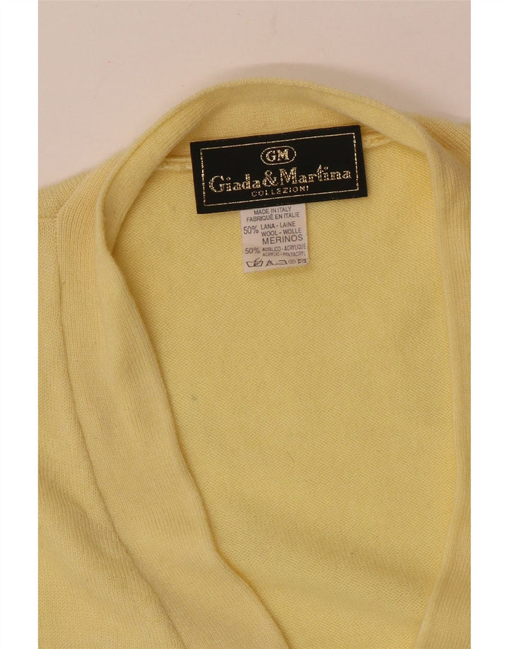 Maglione cardigan senza maniche vintage da uomo grande lana gialla