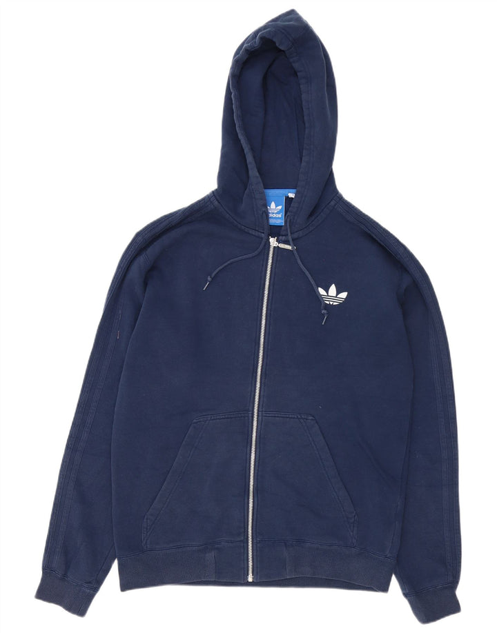 Maglione con cappuccio e zip da uomo Adidas in cotone blu navy medio