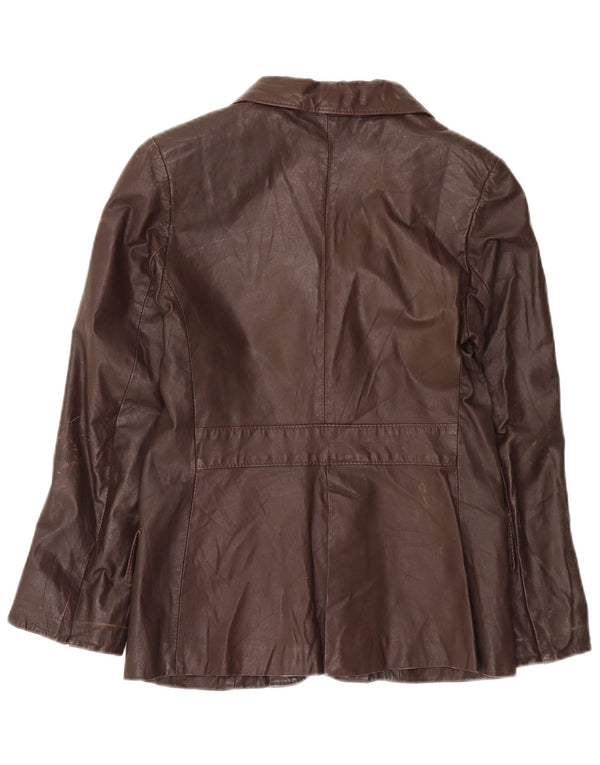 Giacca blazer in pelle vintage da donna a 2 bottoni UK 12 Marrone medio