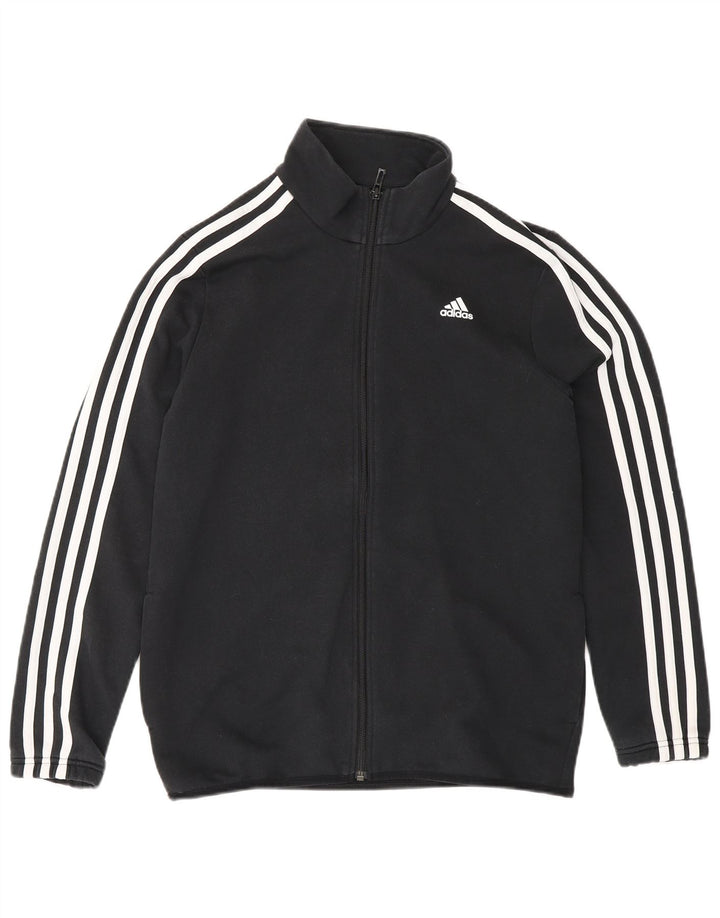 ADIDAS Boys Tracksuit Top Jacket 13-14 Years Black Cotton