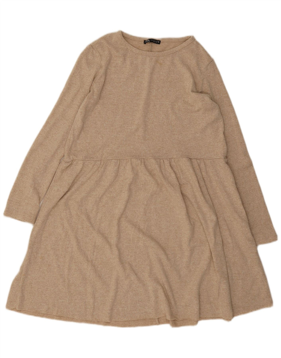 Abito maglione a maniche lunghe da donna Zara UK 12 Poliestere screziato beige medio