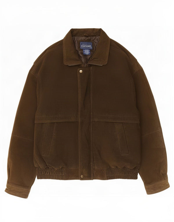 Giacca basic in pelle scamosciata da uomo UK 40 grande in pelle marrone